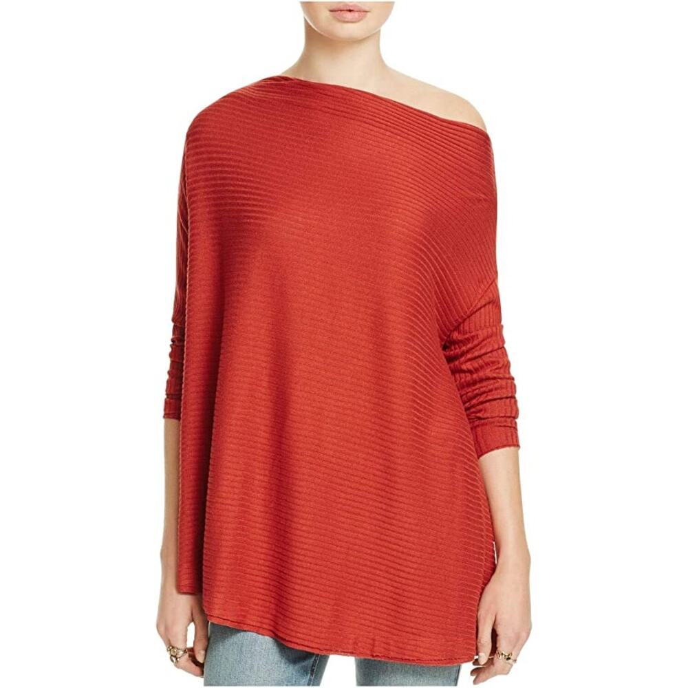 Free People Lover Rib Split Back Knit Loose Neck Rust Womens Sweater Blouse XS
